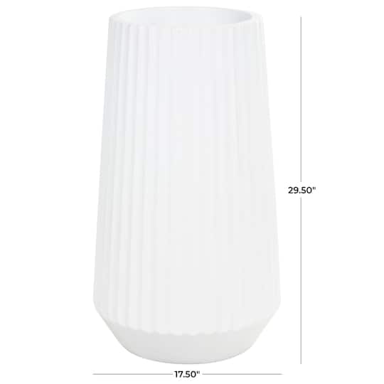 Large White Ribbed Resin Floor Vase